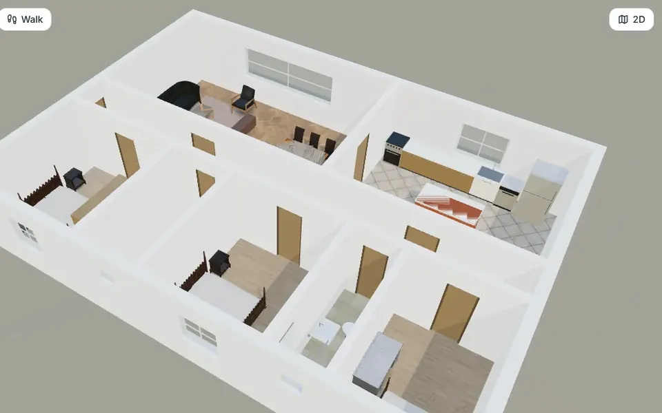 A 3D model of a furnished house made from its 2D plan (ArchHomeAI)